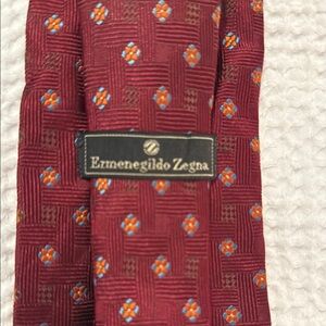 Vintage Ermenegildo Zegna Burgundy Tie with Orange and Blue Pattern